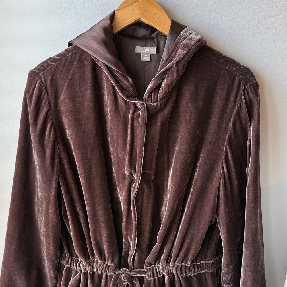 J. Jill Brown Velvet Silk Blend Snap Jacket - Picture 2 of 7